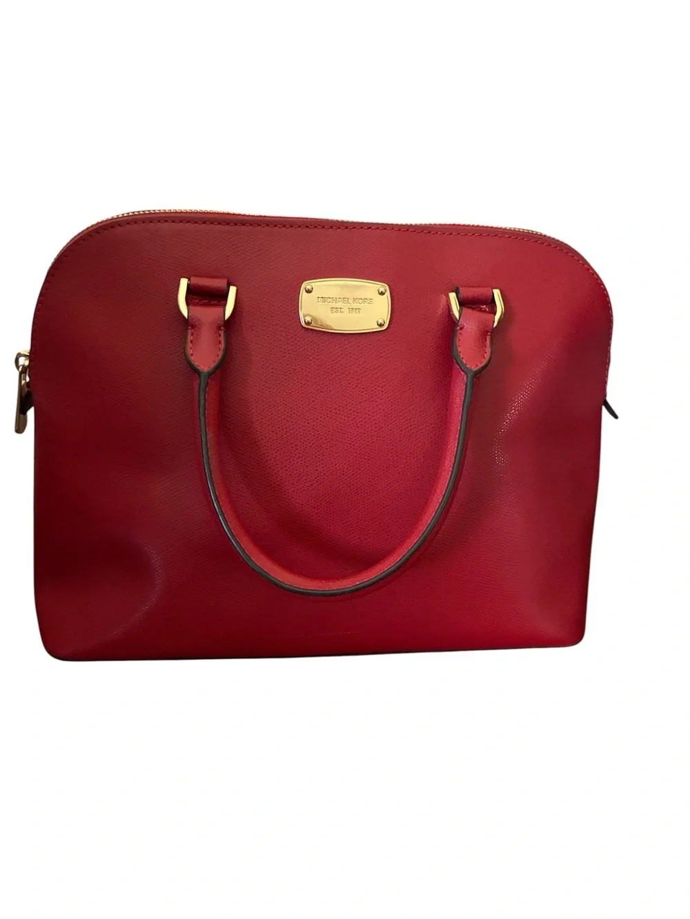 Michael Kors Red Saffiano Satchel with Gold Hardware